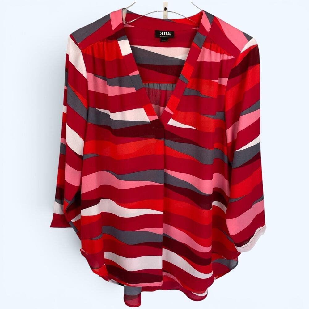 A.N.A. High Low Tunic Blouse Women's Large Red Pink